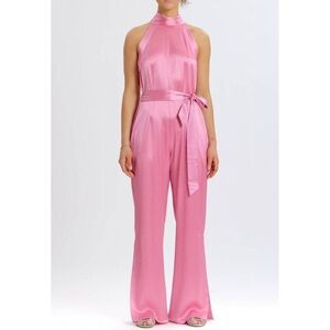 Pink Satin Halter Neck Jumpsuit